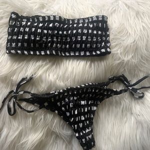 Black and White Checkered Strapless Bikini